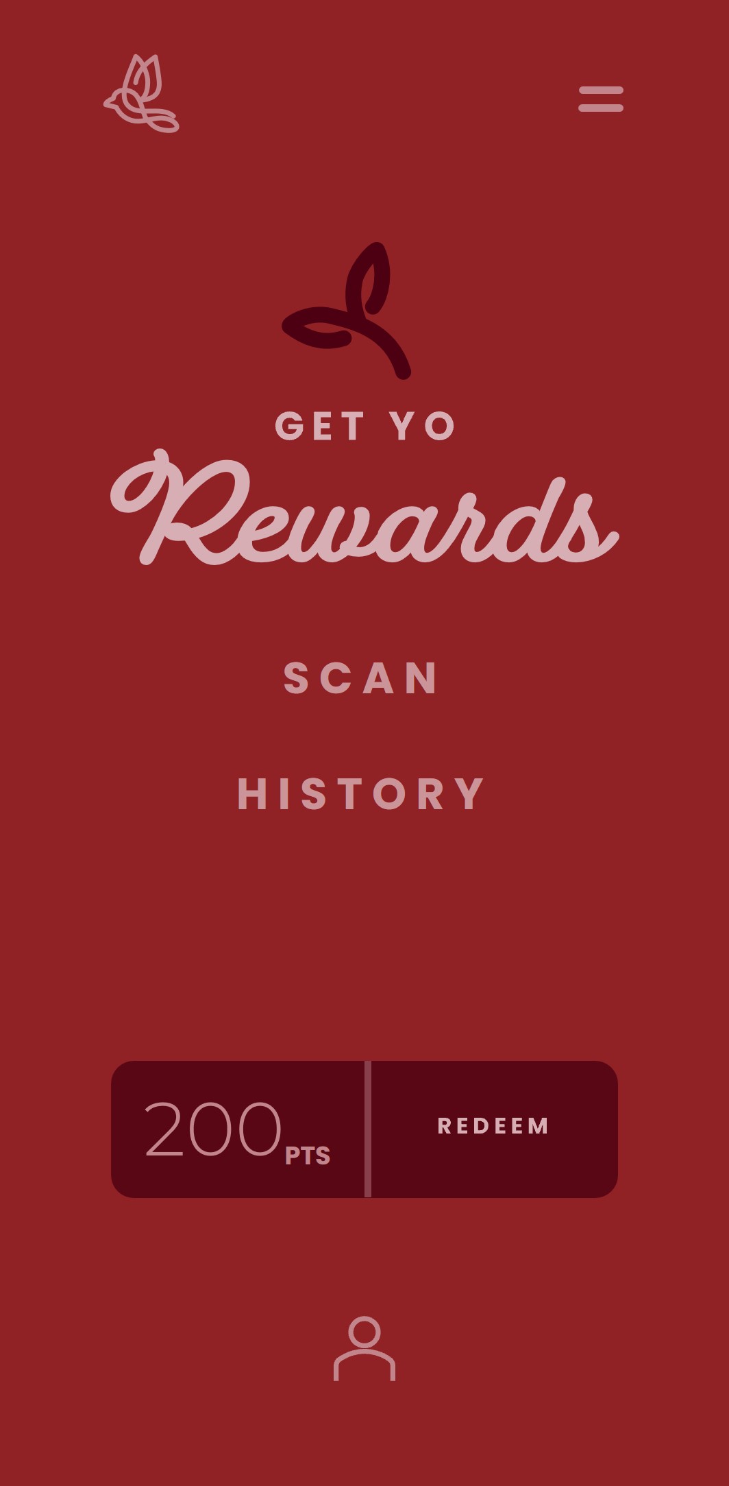 Yo-licious rewards app homescreen